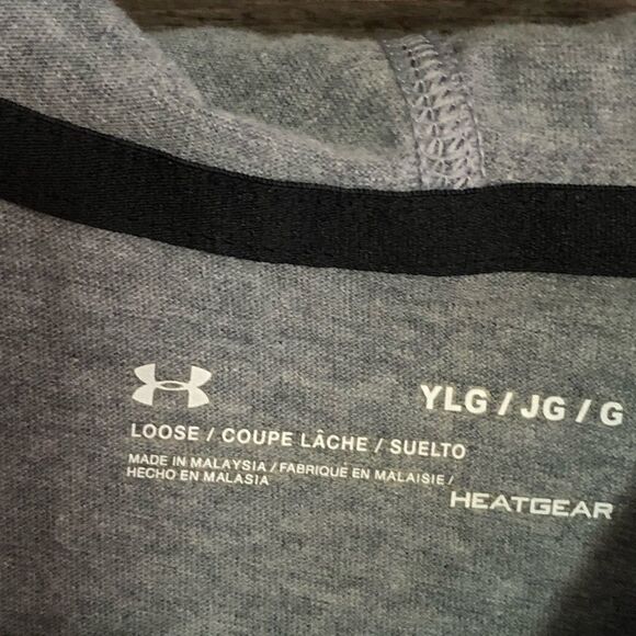 Under Armour Youth Size Large Light Grey Logo Hooded T-Shirt - Picture 4 of 5